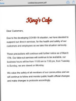 King's Cafe menu
