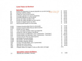 Le palais du bonheur menu