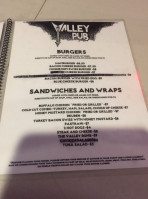 Valley Pub menu