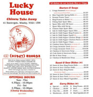Lucky House Chinese Take Away menu