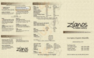 Ziano's Italian Eatery menu