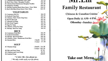 Mr Lin Family Restaurant menu