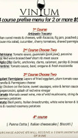 Vinum Wine Restauarant menu