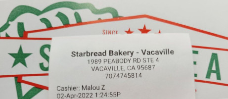 Starbread Bakery menu