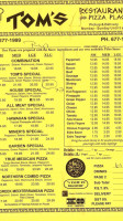 Tom's Pizza & Restaurant menu