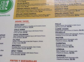 Cha Cha Cha menu