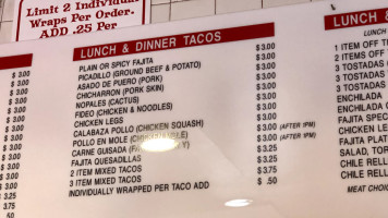 Laredo Taqueria menu