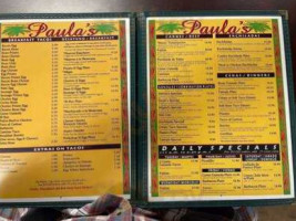 Paula's Mexican menu