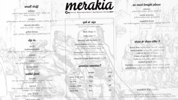 Merakia menu