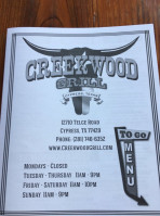 Creekwood Grill menu