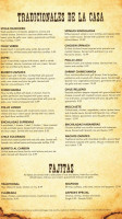 Zapata's Mexican menu