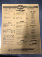 Wings Over Springfield menu