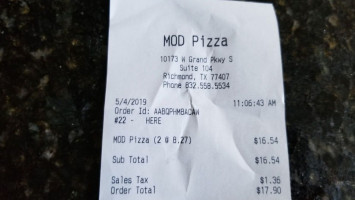 Mod Pizza menu