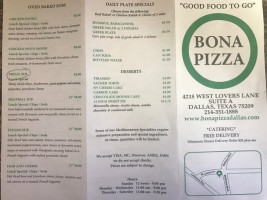 Bona Pizza menu
