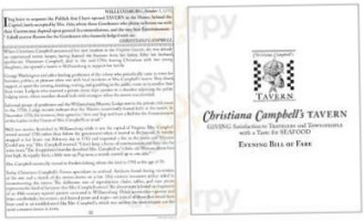 Christiana Campbell's Tavern-colonial Williamsburg menu