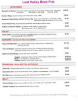 Lost Valley Ski Lodge menu