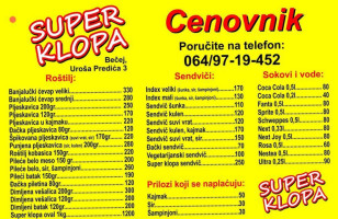 Super Klopa menu