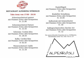 Restaurant Alpenrösli menu