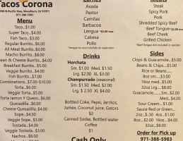 Tacos Corona menu