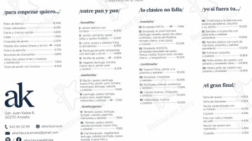 Alkartasuna Taberna-jatetxea menu