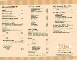 Bliss The Ultimate Grill menu