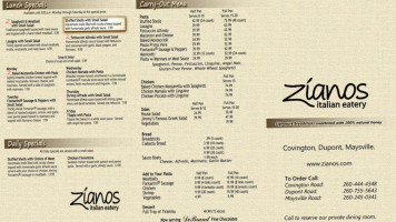 Ziano's Italian Eatery menu