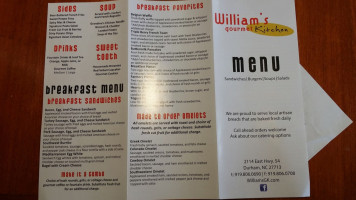William's Gourmet Kitchen menu