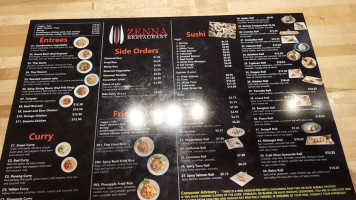 Zenna Thai Japanese menu