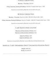 Red Hook Golf Club menu