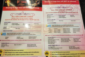 Sakura Hibachi Steakhouse Sushi menu