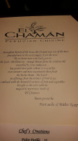 El Chaman Peruvian menu