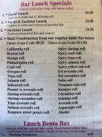 Mizu Sushi menu