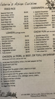 Valerie's Asian Cuisine menu