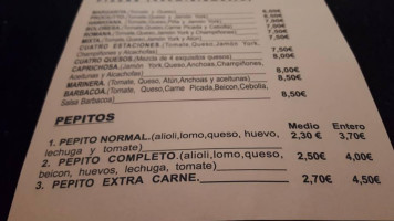 Bocata Express menu