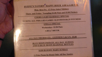 Byrne's Tavern menu