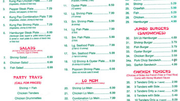 Charlies Seafood Restaurant menu