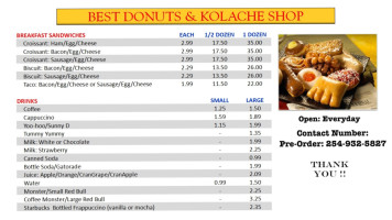 Best Donuts Kolache Shop menu