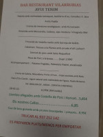 Bar Restaurant Vilarrubias menu