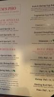 Em's Pho menu