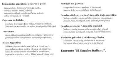 El Gaucho Italiano menu