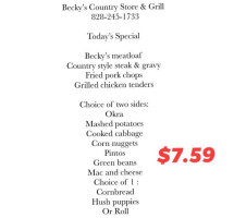 Becky's Country Store Grill menu
