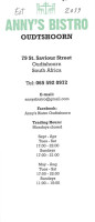 Anny's Bistro Oudtshoorn menu