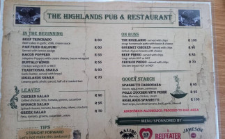 The Highlands Pub And menu