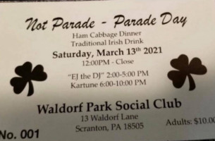 Waldorf Park Social Club menu