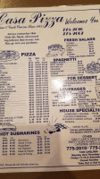 Casa Pizza menu