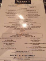 Sperry's Restaurant menu