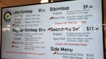 Seoul Kimbap menu