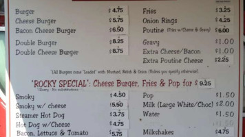 Rocky's Burgers menu