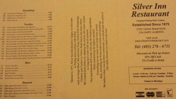 Silver Inn Restaurant menu