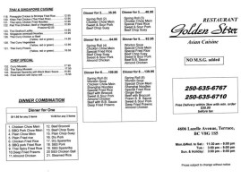 Golden Star Restaurant menu